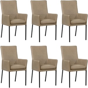 SHOPX HUISCOLLECTIE Set van 6 Taupe leren moderne eetkamerstoelen Royal - poot vierkant zwart - Granada leer Taupe (taupe leer)