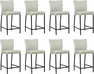 SHOPX HUISCOLLECTIE Set van 8 Lichtgrijze leren moderne barkrukken Revolt - poot vierkant zwart - Toledo Leer Perle (lichtgrijs leer)