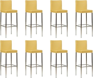 SHOPX HUISCOLLECTIE Set van 8 Gele leren moderne barkrukken Break - poot vierkant rvs - Toledo Leer Lemon (geel leer)