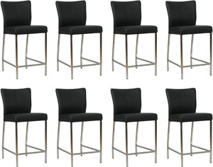 SHOPX HUISCOLLECTIE Set van 8 Zwarte leren moderne barkrukken Revolt - poot vierkant rvs - Toledo Leer Nero (zwart leer)