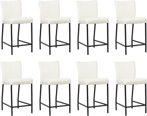 SHOPX HUISCOLLECTIE Set van 8 Gebroken witte leren moderne barkrukken Revolt - poot vierkant zwart - Toledo Leer Bianco (gebroken wit leer)