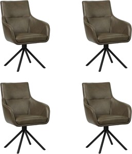 SHOPX HUISCOLLECTIE Set van 4 Grijze leren industriële draaibare eetkamerstoelen Fancy - Granada leer Ash (grijs leer)