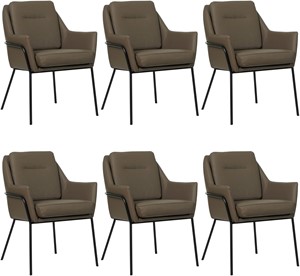 SHOPX HUISCOLLECTIE Set van 6 Bruine leren industriële design eetkamerstoelen Mix - Toledo Leer Moss (bruin leer)
