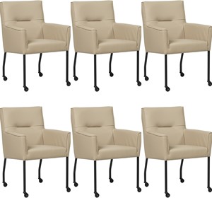 SHOPX HUISCOLLECTIE Set van 6 Taupe leren moderne eetkamerstoelen Lucky - Toledo Leer Mastic (taupe leer)