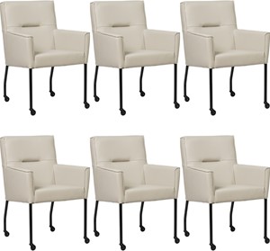 SHOPX HUISCOLLECTIE Set van 6 Crème leren moderne eetkamerstoelen Lucky - Toledo leer Misty (crème leer)