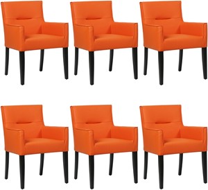 SHOPX HUISCOLLECTIE Set van 6 Oranje leren landelijke eetkamerstoelen Look - Toledo Leer Orange (oranje leer)