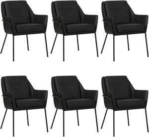 SHOPX HUISCOLLECTIE Set van 6 Zwarte leren industriële design eetkamerstoelen Mix - Toledo Leer Nero (zwart leer)