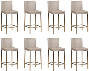 SHOPX HUISCOLLECTIE Set van 8 Lichtgrijze leren moderne barkrukken Break - poot vierkant rvs - Vintage leer Lightgrey (lichtgrijs leer)