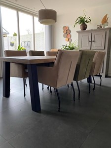 SHOPX HUISCOLLECTIE Set van 6 leren eetkamerstoelen - met armleuning en wieltjes - verschillende kleuren leer - Echt leer, Modern, ontdek de vele Leersoorten en Kleuren bij ShopX