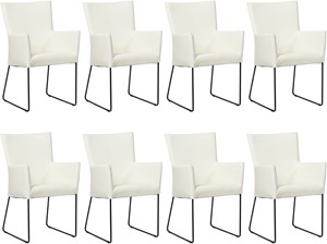 SHOPX HUISCOLLECTIE Set van 8 Gebroken witte leren industriële eetkamerstoelen Mate - Toledo Leer Bianco (gebroken wit leer)
