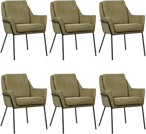 SHOPX HUISCOLLECTIE Set van 6 Olijfgroene leren industriële design eetkamerstoelen Mix - Kenia Leer Olive (olijfgroen leer)