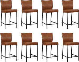 SHOPX HUISCOLLECTIE Set van 8 Cognac leren moderne barkrukken Revolt - poot vierkant zwart - Granada leer Savannah (cognac leer)