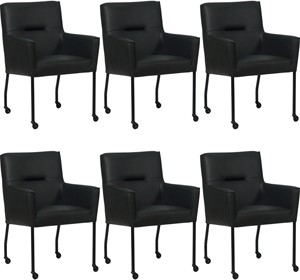 SHOPX HUISCOLLECTIE Set van 6 Zwarte leren moderne eetkamerstoelen Lucky - Rancho Leer Nero (zwart leer)