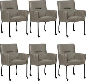 SHOPX HUISCOLLECTIE Set van 6 Grijze leren moderne eetkamerstoelen Lucky - Granada leer Steel (grijs leer)