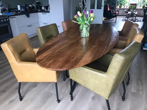 SHOPX HUISCOLLECTIE Set van 6 leren eetkamerstoelen - met armleuning en wieltjes - verschillende kleuren leer - Echt leer, Modern, ontdek de vele Leersoorten en Kleuren bij ShopX