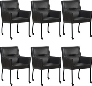 SHOPX HUISCOLLECTIE Set van 6 Donkerbruine leren moderne eetkamerstoelen Lucky - Granada leer Ebony (donkerbruin leer)
