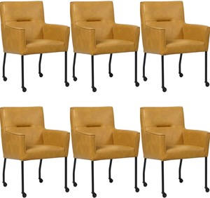 SHOPX HUISCOLLECTIE Set van 6 Cognac leren moderne eetkamerstoelen Lucky - Granada leer Amber (cognac leer)