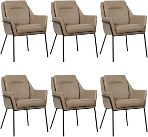 SHOPX HUISCOLLECTIE Set van 6 Taupe leren industriële design eetkamerstoelen Mix - Granada leer Taupe (taupe leer)