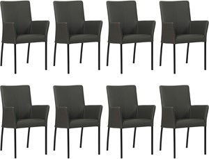 SHOPX HUISCOLLECTIE Set van 8 Donkergrijze leren moderne eetkamerstoelen Comfort - Toledo Leer Antracite (donkergrijs leer)
