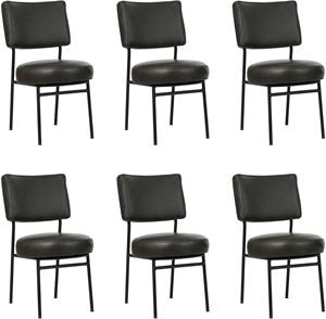 SHOPX HUISCOLLECTIE Set van 6 Donkergrijze leren moderne retro eetkamerstoelen Rondo - Granada leer Graphite (donkergrijs leer)