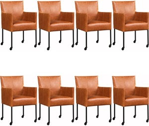 SHOPX HUISCOLLECTIE Set van 8 Leren eetkamerstoelen Desire - met wieltjes - Echt leer, Modern, Comfortabel en kies uit meer dan 150+ kleuren - Ontdek de Vele Leersoorten en Kleuren bij ShopX