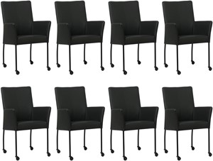 SHOPX HUISCOLLECTIE Set van 8 Zwarte leren moderne eetkamerstoelen Comfort - Hermes Leer Nero (zwart leer)