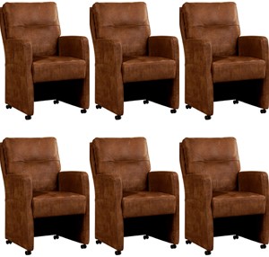 SHOPX HUISCOLLECTIE Set van 6 Leren eetkamerfauteuils Sharp - Echt leer, Landelijk, Comfortabel en kies uit meer dan 150+ kleuren - Ontdek de Vele Leersoorten en Kleuren bij ShopX