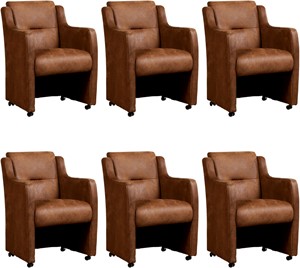 SHOPX HUISCOLLECTIE Set van 6 Leren eetkamerfauteuils Mass - Echt leer, Landelijk, Comfortabel en kies uit meer dan 150+ kleuren - Ontdek de Vele Leersoorten en Kleuren bij ShopX