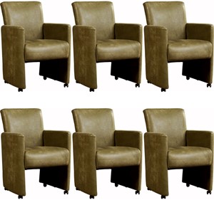 SHOPX HUISCOLLECTIE Set van 6 Leren eetkamerfauteuils Elegant met armleuning en wieltjes - Echt leer, Modern, Comfortabel en kies uit meer dan 150+ kleuren - Ontdek de Vele Leersoorten en Kleuren bij ShopX