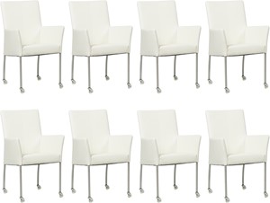 SHOPX HUISCOLLECTIE Set van 8 Gebroken witte leren moderne eetkamerstoelen Comfort - Toledo Leer Bianco (gebroken wit leer)