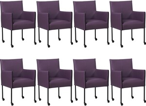 SHOPX HUISCOLLECTIE Set van 8 Paarse leren moderne kuipstoel More - poot rond zwart met wiel - Toledo Leer Aubergine (paars leer)