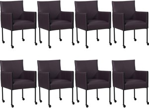 SHOPX HUISCOLLECTIE Set van 8 Donkerpaarse leren moderne kuipstoel More - poot rond zwart met wiel - Toledo Leer Merlin (donkerpaars leer)