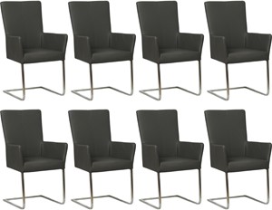 SHOPX HUISCOLLECTIE Set van 8 Donkergrijze leren industriële eetkamerstoelen Dare - poot vierkant rvs - Toledo Leer Antracite (donkergrijs leer)