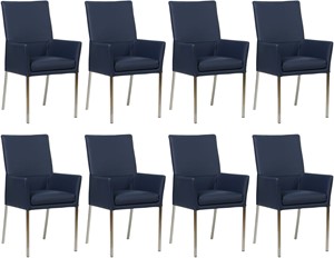 SHOPX HUISCOLLECTIE Set van 8 Blauwe leren moderne eetkamerstoelen Royal - poot vierkant rvs - Toledo Leer Kobalt (blauw leer)