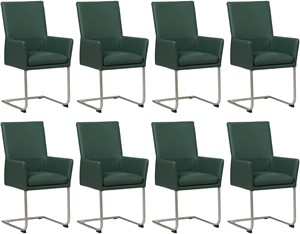 SHOPX HUISCOLLECTIE Set van 8 Groene leren industriële eetkamerstoelen Rumor - poot rond rvs - Toledo Leer Forrest (groen leer)