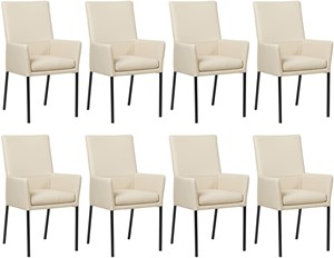 SHOPX HUISCOLLECTIE Set van 8 Crème leren moderne eetkamerstoelen Royal - poot vierkant zwart - Toledo Leer Betulla (crème leer)
