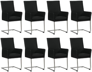 SHOPX HUISCOLLECTIE Set van 8 Zwarte leren industriële eetkamerstoelen Rumor - poot rond rvs - Toledo Leer Nero (zwart leer)