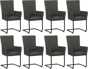 SHOPX HUISCOLLECTIE Set van 8 Donkergrijze leren industriële eetkamerstoelen Dry - poot rond zwart - Toledo Leer Antracite (donkergrijs leer)