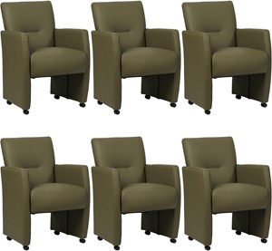SHOPX HUISCOLLECTIE Set van 6 Olijfgroene leren moderne eetkamerfauteuils Pleasure - Toledo Leer Olive (olijfgroen leer)
