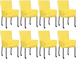 SHOPX HUISCOLLECTIE Set van 8 Felgele leren moderne eetkamerstoelen Deal - met armleuning poot vierkant zwart met wiel - Hermes Leer Yellow (felgeel leer)