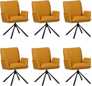 SHOPX HUISCOLLECTIE Set van 6 Gele leren industriële draaibare eetkamerstoelen Elite - Toledo Leer Leem (geel leer)