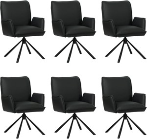 SHOPX HUISCOLLECTIE Set van 6 Zwarte leren industriële draaibare eetkamerstoelen Elite - Toledo Leer Nero (zwart leer)