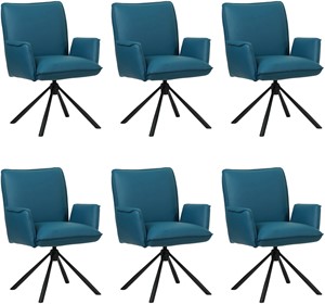 SHOPX HUISCOLLECTIE Set van 6 Blauwe leren industriële draaibare eetkamerstoelen Elite - Toledo Leer Turquoise (blauw leer)