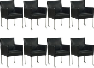 SHOPX HUISCOLLECTIE Zwarte leren moderne kuipstoel Desire - poot rond rvs met wiel - Granada leer Black (zwart leer)