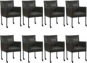 SHOPX HUISCOLLECTIE Set van 8 Donkergrijze leren moderne kuipstoel Desire - poot rond zwart met wiel - Granada leer Graphite (donkergrijs leer)