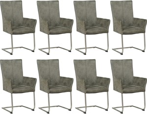 SHOPX HUISCOLLECTIE Set van 8 Donkergrijze leren industriële eetkamerstoelen Dry - poot rond rvs - Kenia Leer Antracite (donkergrijs leer)