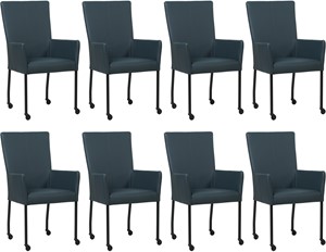 SHOPX HUISCOLLECTIE Set van 8 Blauwe leren moderne eetkamerstoelen Deal - met armleuning poot vierkant zwart met wiel - Toledo Leer Marine (blauw leer)