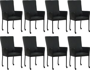 SHOPX HUISCOLLECTIE Set van 8 Zwarte leren moderne eetkamerstoelen Deal - met armleuning poot vierkant zwart met wiel - Toledo Leer Nero (zwart leer)