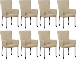 SHOPX HUISCOLLECTIE Set van 8 Taupe leren moderne eetkamerstoelen Deal - met armleuning poot vierkant zwart met wiel - Toledo Leer Mastic (taupe leer)