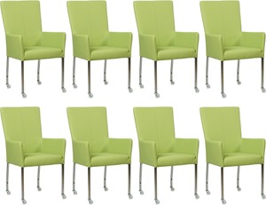 SHOPX HUISCOLLECTIE Set van 8 Felgroene leren moderne eetkamerstoelen Deal - met armleuning poot vierkant rvs met wiel - Toledo Leer Lime (felgroen leer)